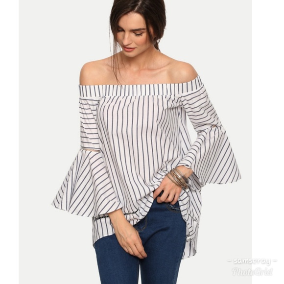 Prestige Edge Collection Tops - 🌼Striped Off-The-Shoulder Bell Sleeve Top